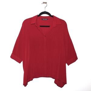 HELLY Deep Red Button Down Blouse Size Large